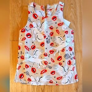 New Las Sureñas Graphic Print Linen Tank Top XS NWT